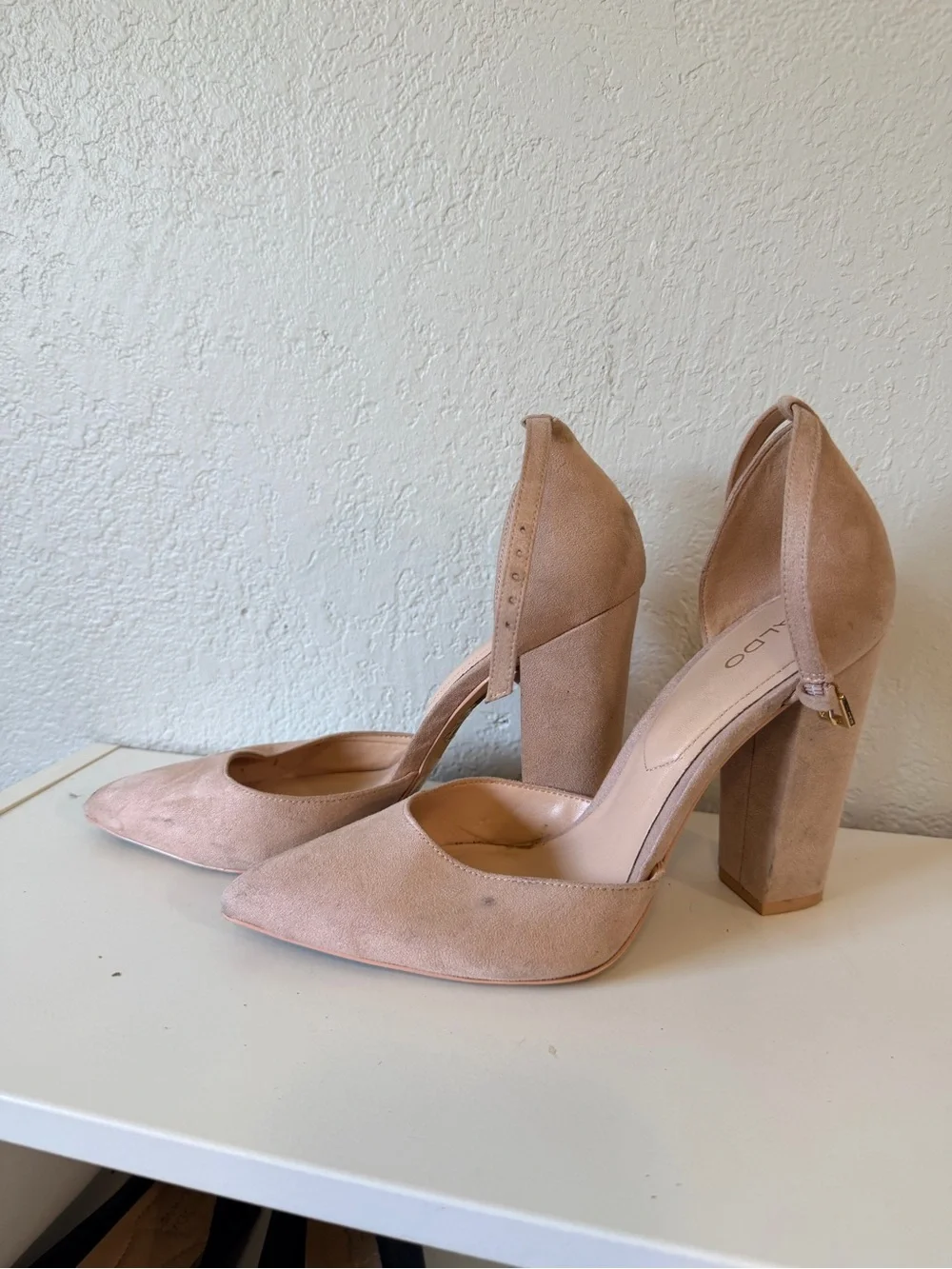 Aldo Blush Pink Suede Pointed-Toe Block Heel Pumps